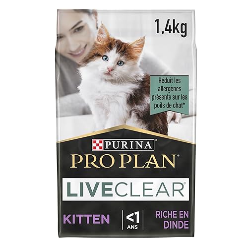 PURINA PRO PLAN | Liveclear | Chaton | Stérilisé | Croquettes Riches En Dinde | Réduit activement les allergènes présents dans les poils de chat | Sac | 1,4Kg (Lot de 1)