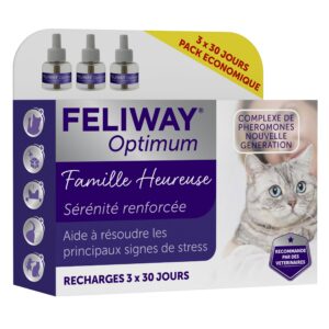 FELIWAY Optimum 3X 30 Jours - Pack Economique - 3 Recharges pour Diffuseur de Phéromones Apaisantes