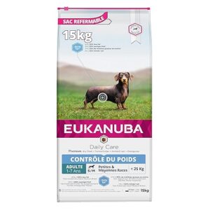 EUKANUBA Daily Care - Croquettes Premium Contrôle du Poids - Chiens Adultes de Petites et Moyennes Races en Surpoids - Faibles en matières grasses - Complète et Equilibrée - Au Poulet Frais - 15 kg