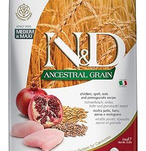 N&D ANCESTRAL Grain Dog Chicken, Spelt, Oats and Pomegranate Adult Medium & Maxi 2.5KG