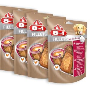 8in1 Fillet Pro Skin & Coat Friandises pour chiens adultes et seniors de grandes races – Pelage Sain et Brillant - Au poulet – Lot de 4 x 80g
