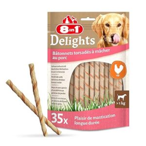 8in1 Delights Bâtonnets de porc torsadés, collation santé pour chien, 35 pièces (190 g)