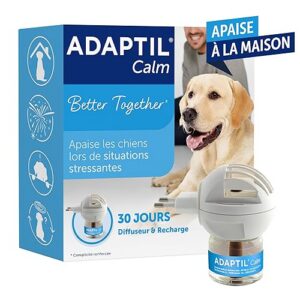 ADAPTIL Calm - Diffuseur et Recharge Anti-Stress pour Chiens - Mode d'action Naturel - Agit Pendant 30 Jours - sans Somnolence - Fabriqué en France