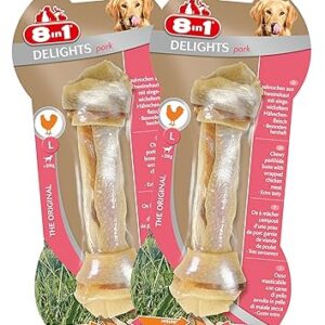 8in1 Delights Os à mâcher au porc L, goûter sain à mâcher pour les grands chiens, paquet de 2 (2 x