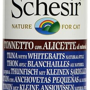 Schesir Lot de 8 boîtes de Nourriture pour Chat au Thon et anchois 140 g
