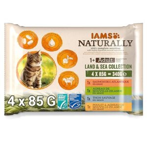 Iams Naturally Nourriture Humide pour Chat Stérilisé ou Non 4 sachets fraicheurs pour 4 Pâtées